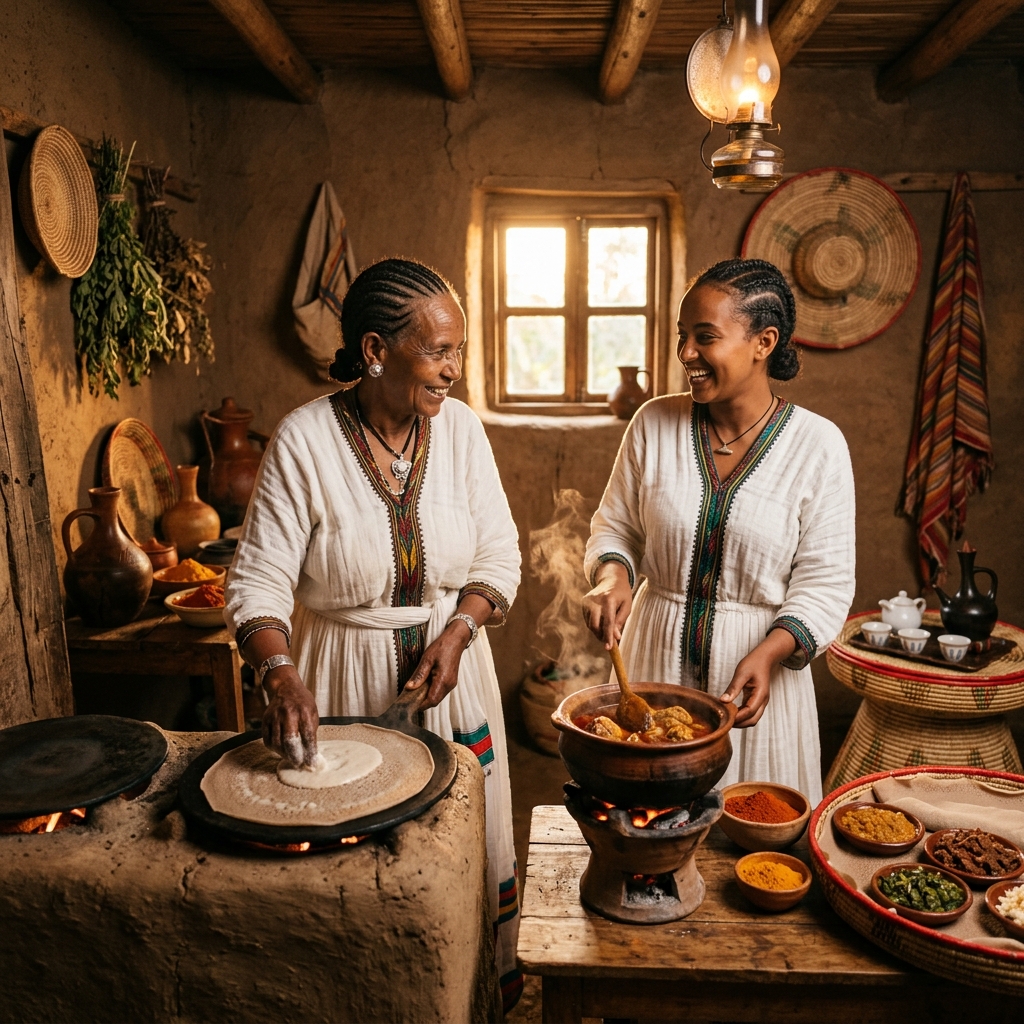 Traditional Ethiopian food preparation